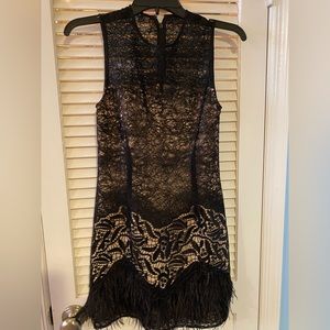 Alexis dress lace with feather trim